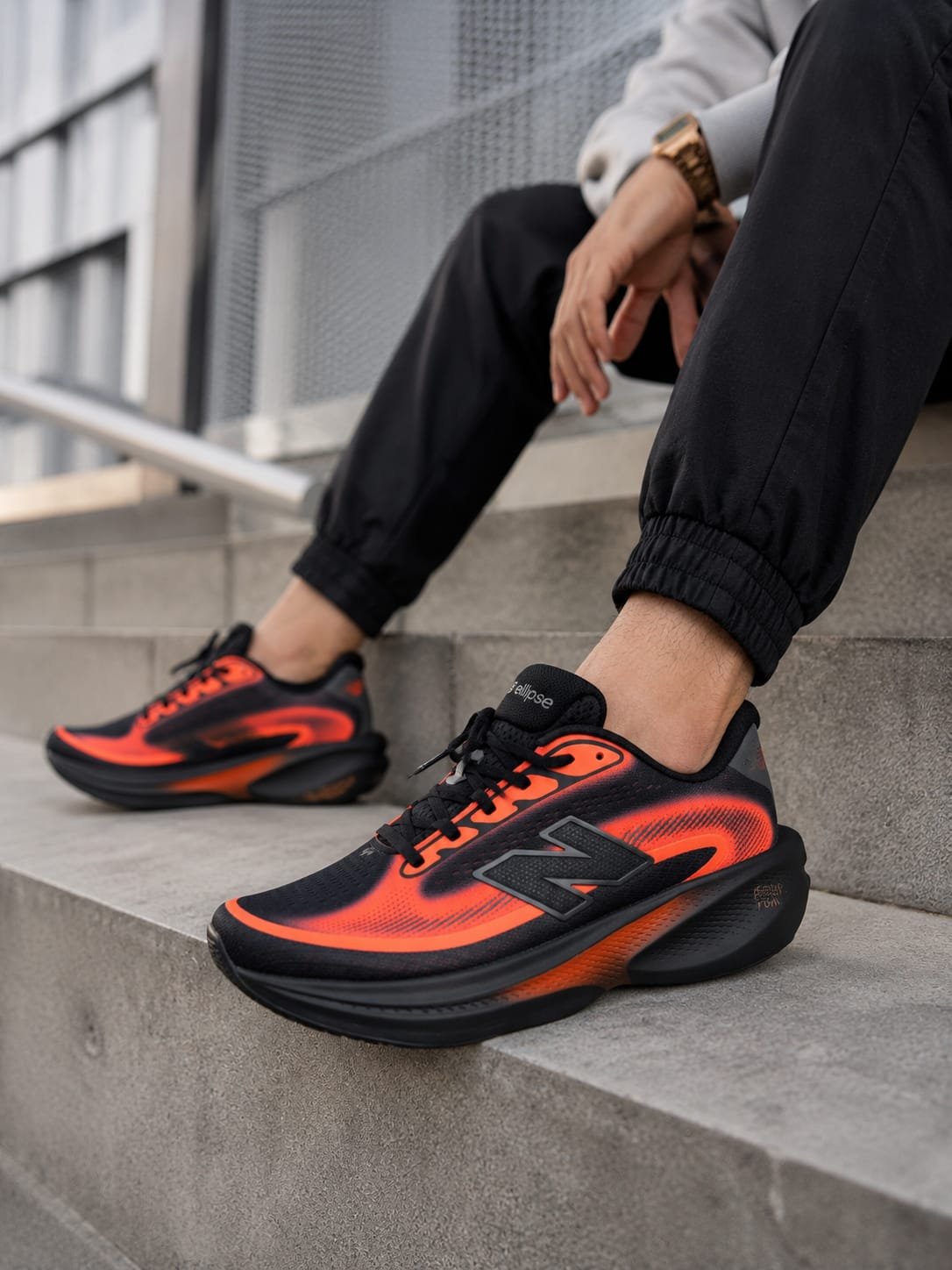 New Balance Fresh Foam X Ellipse V1 Black Sunset Orange Men's Running Shoes - Image 7