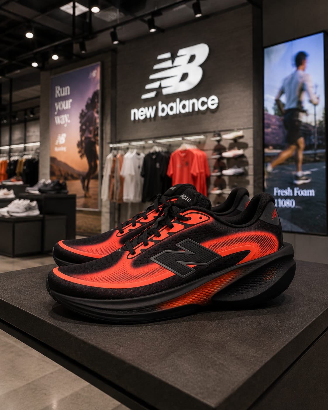 New Balance Fresh Foam X Ellipse V1 Black Sunset Orange Men's Running Shoes - Image 2
