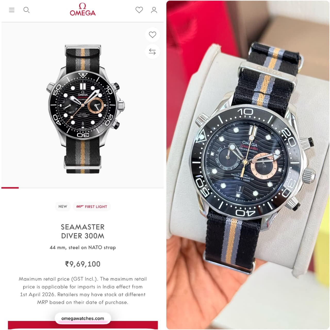 Omega Seamaster Diver 300M Chronograph 007 First Light Edition 44mm Men's Watch - Image 3