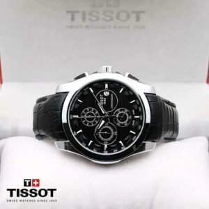 Tissot Couturier Chronograph Black Dial Black Leather Strap Men's Watch - Image 5