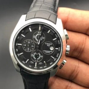 Tissot Couturier Chronograph Black Dial Black Leather Strap Men's Watch - Image 6