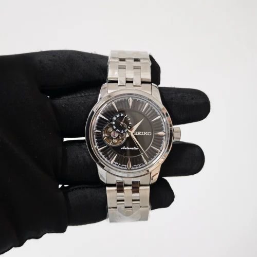 Seiko Presage Cocktail Time Open Heart Sunray Black Dial Stainless Steel Men's Watch - Image 2