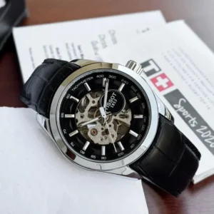 Tissot Skeleton Automatic Openwork Dial Black Leather Strap Men's Watch - Image 3