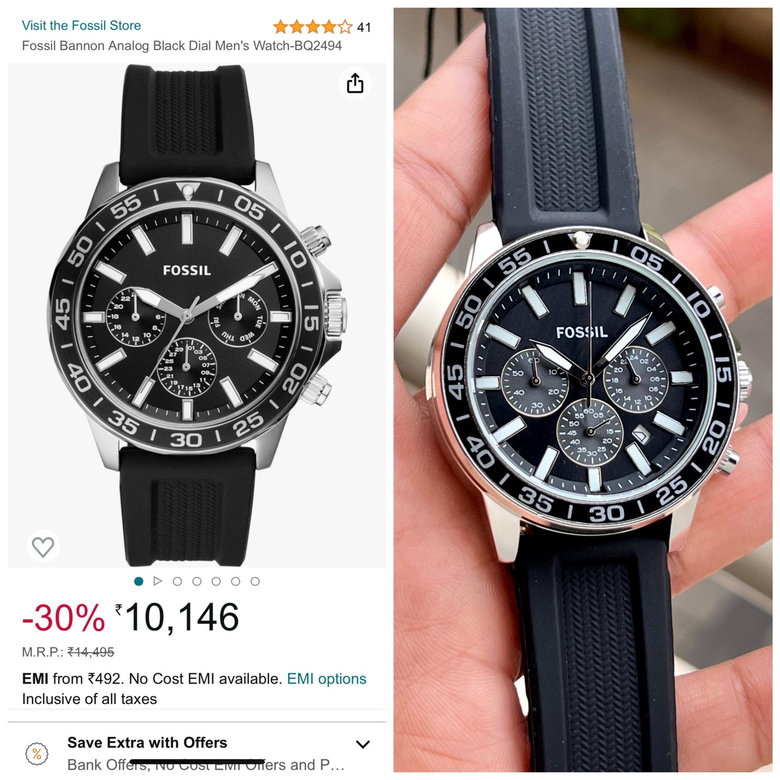 Fossil Bannon Multifunction Black Dial Black Silicone Strap Men's Watch (BQ2494) - Image 4