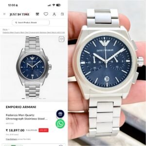 Alternative view of Emporio Armani Federico Chronograph Deep Blue Textured Dial Stainless Steel Men's Watch (AR11560)
