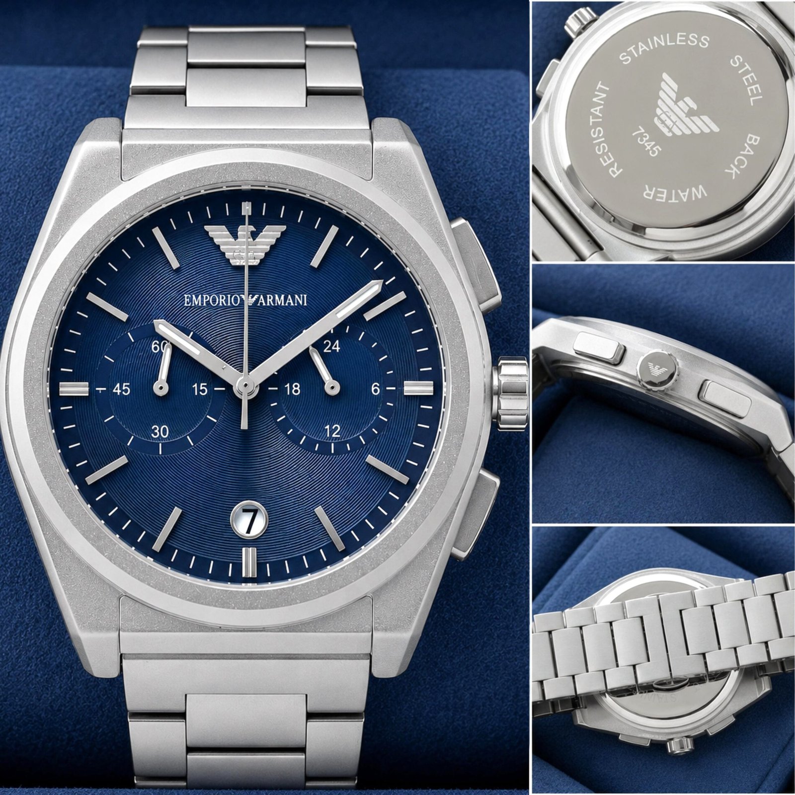 Emporio Armani Federico Chronograph Deep Blue Textured Dial Stainless Steel Men's Watch (AR11560) - Image 4