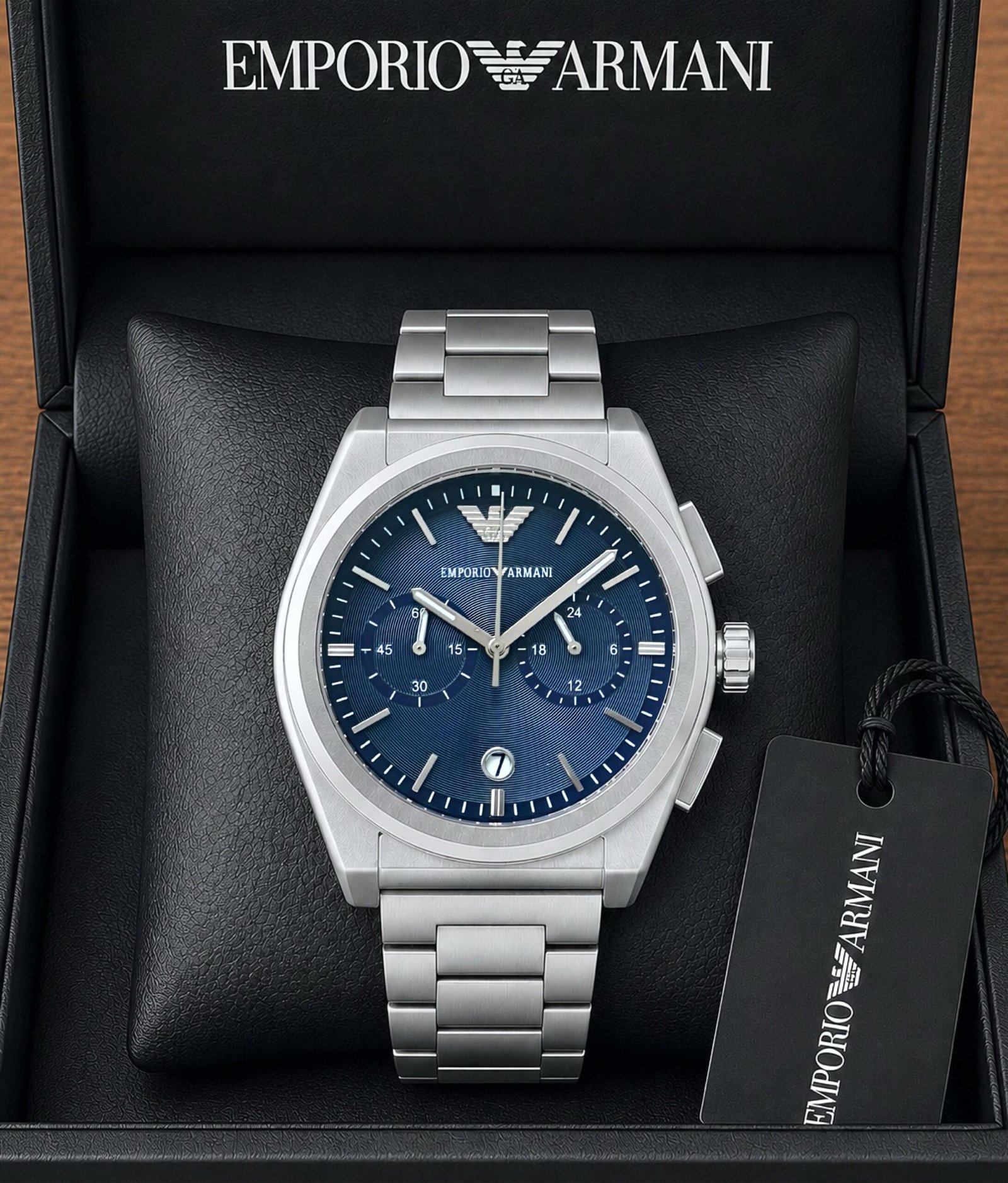 Emporio Armani Federico Chronograph Deep Blue Textured Dial Stainless Steel Men's Watch (AR11560)