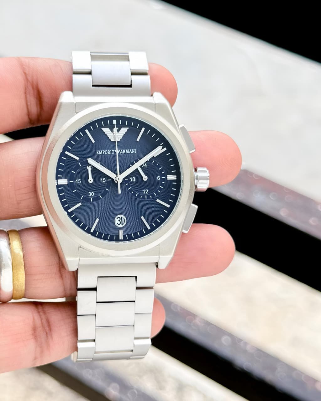 Emporio Armani Federico Chronograph Deep Blue Textured Dial Stainless Steel Men's Watch (AR11560) - Image 3