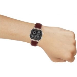 Casio Youth "Royale" World Time Digital Bronze Case Brown Leather Strap Watch (AE-1200WH) - Image 5