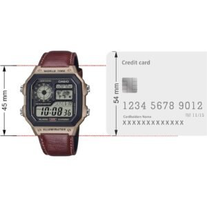 Casio Youth "Royale" World Time Digital Bronze Case Brown Leather Strap Watch (AE-1200WH) - Image 7