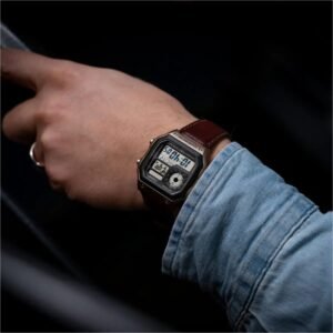 Casio Youth "Royale" World Time Digital Bronze Case Brown Leather Strap Watch (AE-1200WH) - Image 10