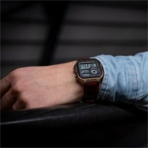 Casio Youth "Royale" World Time Digital Bronze Case Brown Leather Strap Watch (AE-1200WH) - Image 11