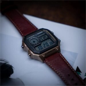 Casio Youth "Royale" World Time Digital Bronze Case Brown Leather Strap Watch (AE-1200WH) - Image 12